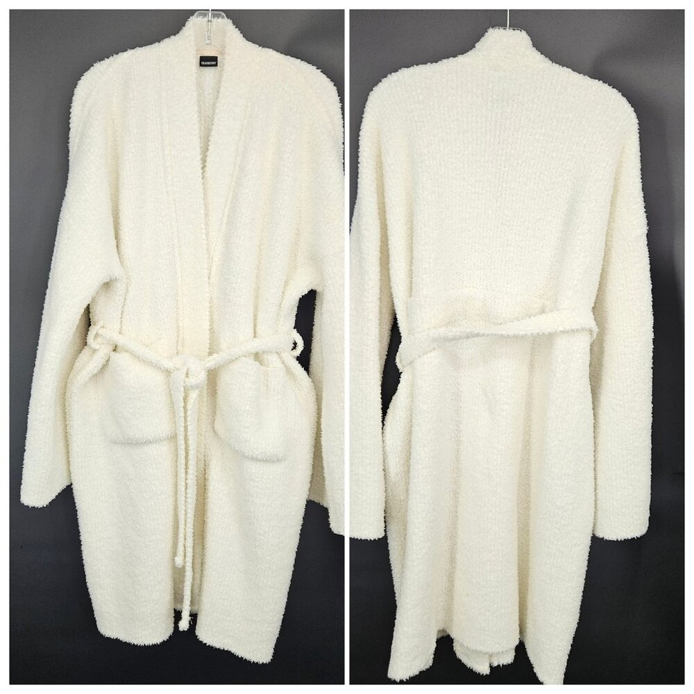 Robe Womens Large White Sherpa Fleece Belted Pockets Cozy Lounge Thick Plush